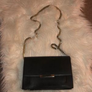 Black Leather and Gold Crossbody Bag